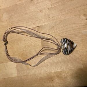 Swirled Glass Heart Pendant Necklace in Beige and Brown